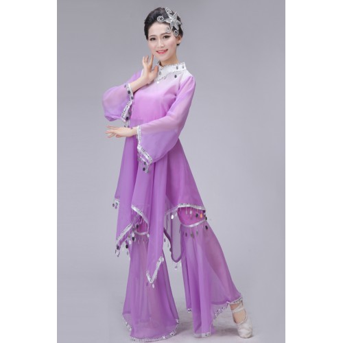 Women's Ancient gradient Dress Traditional yangko Cosplay Clothing violet Women Chinese Ancient Costume outfits